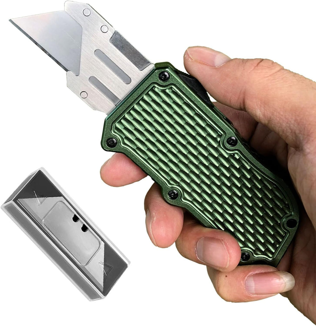 Automatic Utility Knife, Retractable Box Cutter | Black Razor Blades Pocket Knife, Box Cutter Heavy Duty, Premium Safety Utility Knife with 5PCS Blades