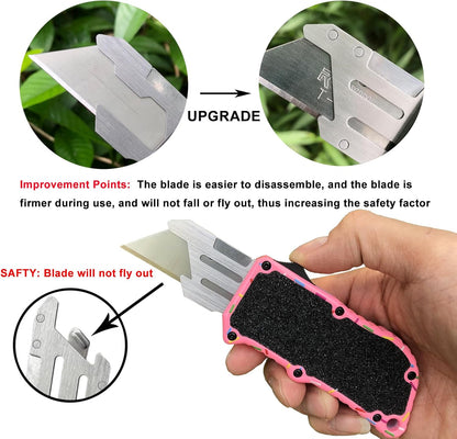 Automatic Utility Knife, Retractable Box Cutter | Black Razor Blades Pocket Knife, Box Cutter Heavy Duty, Premium Safety Utility Knife with 5PCS Blades