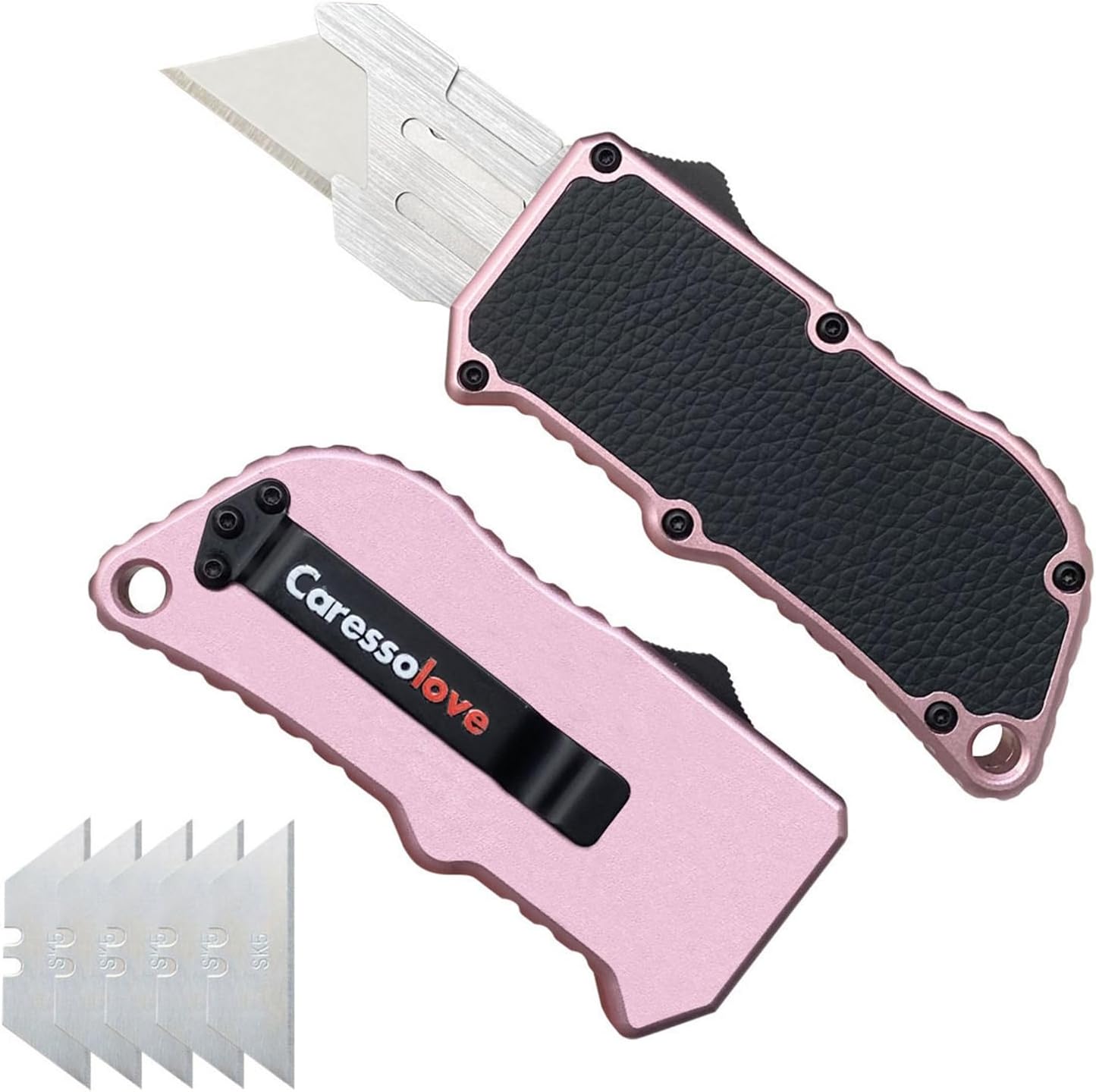 Automatic Utility Knife, Retractable Box Cutter | Black Razor Blades Pocket Knife, Box Cutter Heavy Duty, Premium Safety Utility Knife with 5PCS Blades