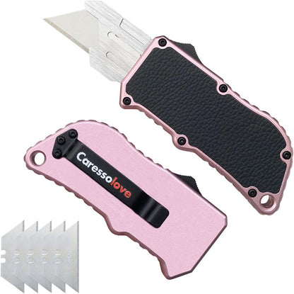 Automatic Utility Knife, Retractable Box Cutter | Black Razor Blades Pocket Knife, Box Cutter Heavy Duty, Premium Safety Utility Knife with 5PCS Blades