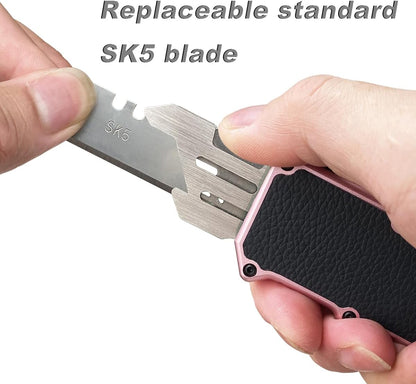 Automatic Utility Knife, Retractable Box Cutter | Black Razor Blades Pocket Knife, Box Cutter Heavy Duty, Premium Safety Utility Knife with 5PCS Blades