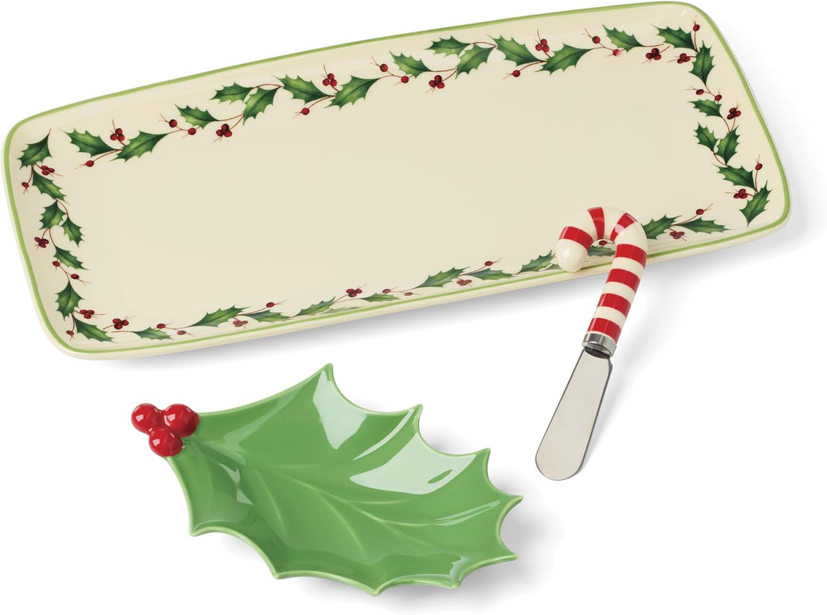 Hosting the Holidays Christmas Cheese Plate and Knife Set