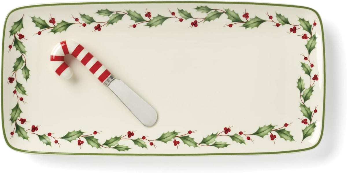Hosting the Holidays Christmas Cheese Plate and Knife Set