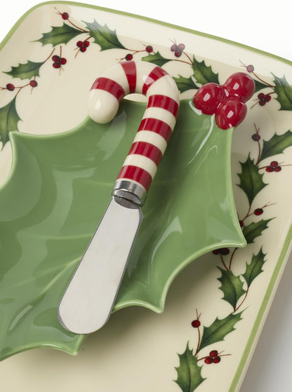Hosting the Holidays Christmas Cheese Plate and Knife Set