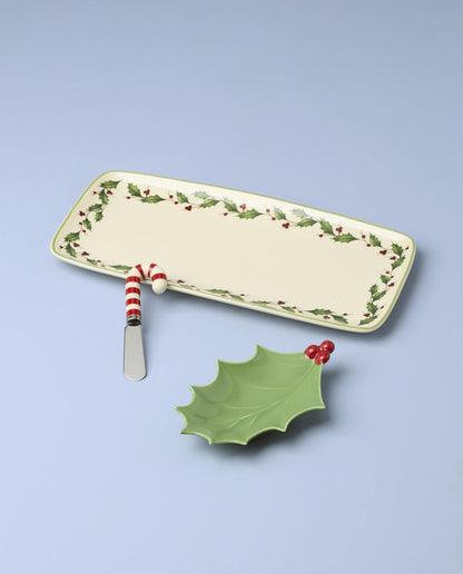 Hosting the Holidays Christmas Cheese Plate and Knife Set