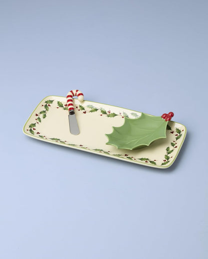 Hosting the Holidays Christmas Cheese Plate and Knife Set