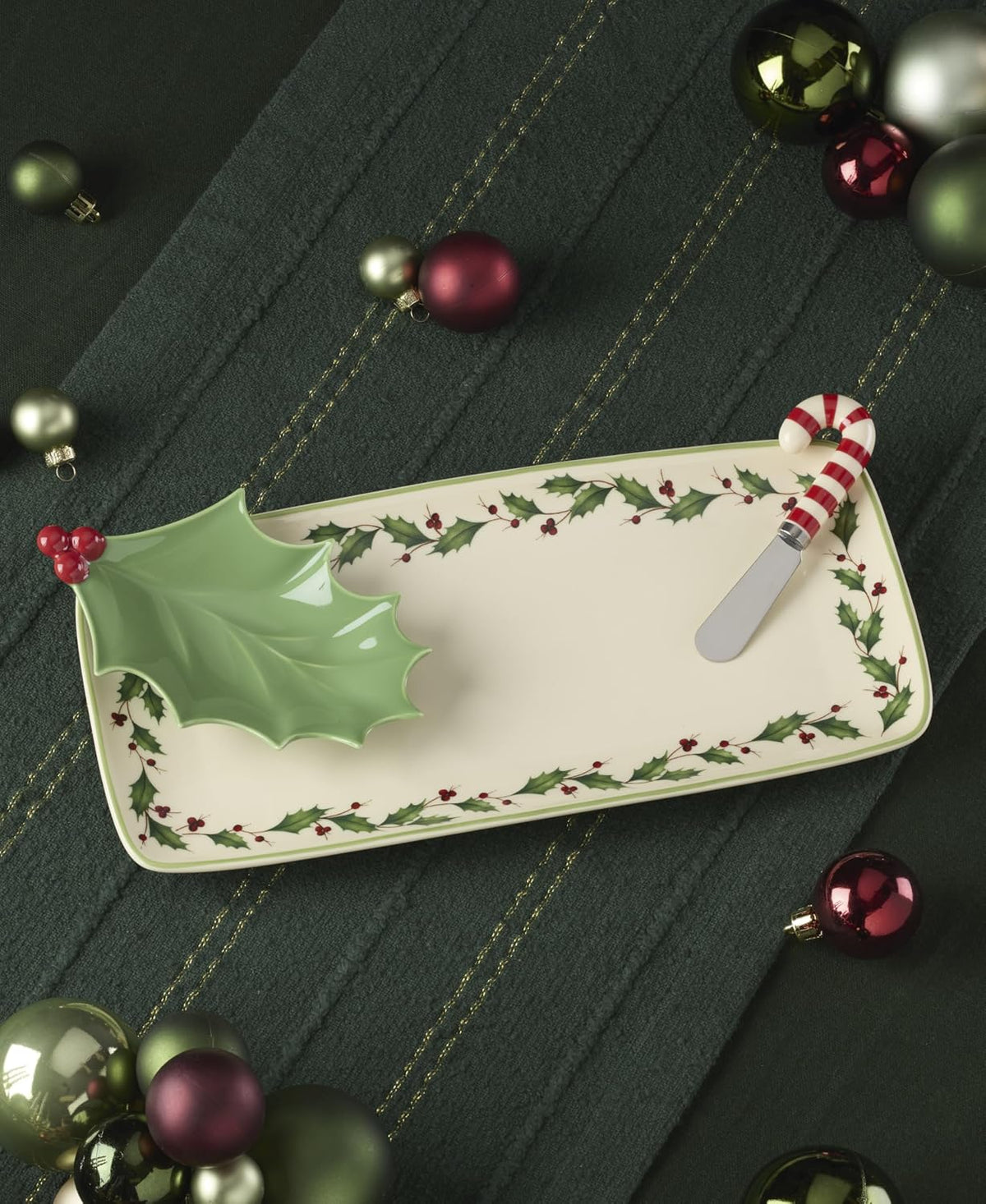 Hosting the Holidays Christmas Cheese Plate and Knife Set