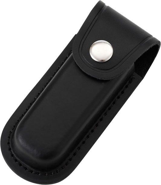 Pocket Knife Sheath, 4" Folding Pocket EDC Knife Case, Portable Pouch Knife Leather Holster with Snap Closure and Belt Loop, Accessory for Outdoor Climbing, Camping, Cycling and Hiking, Black