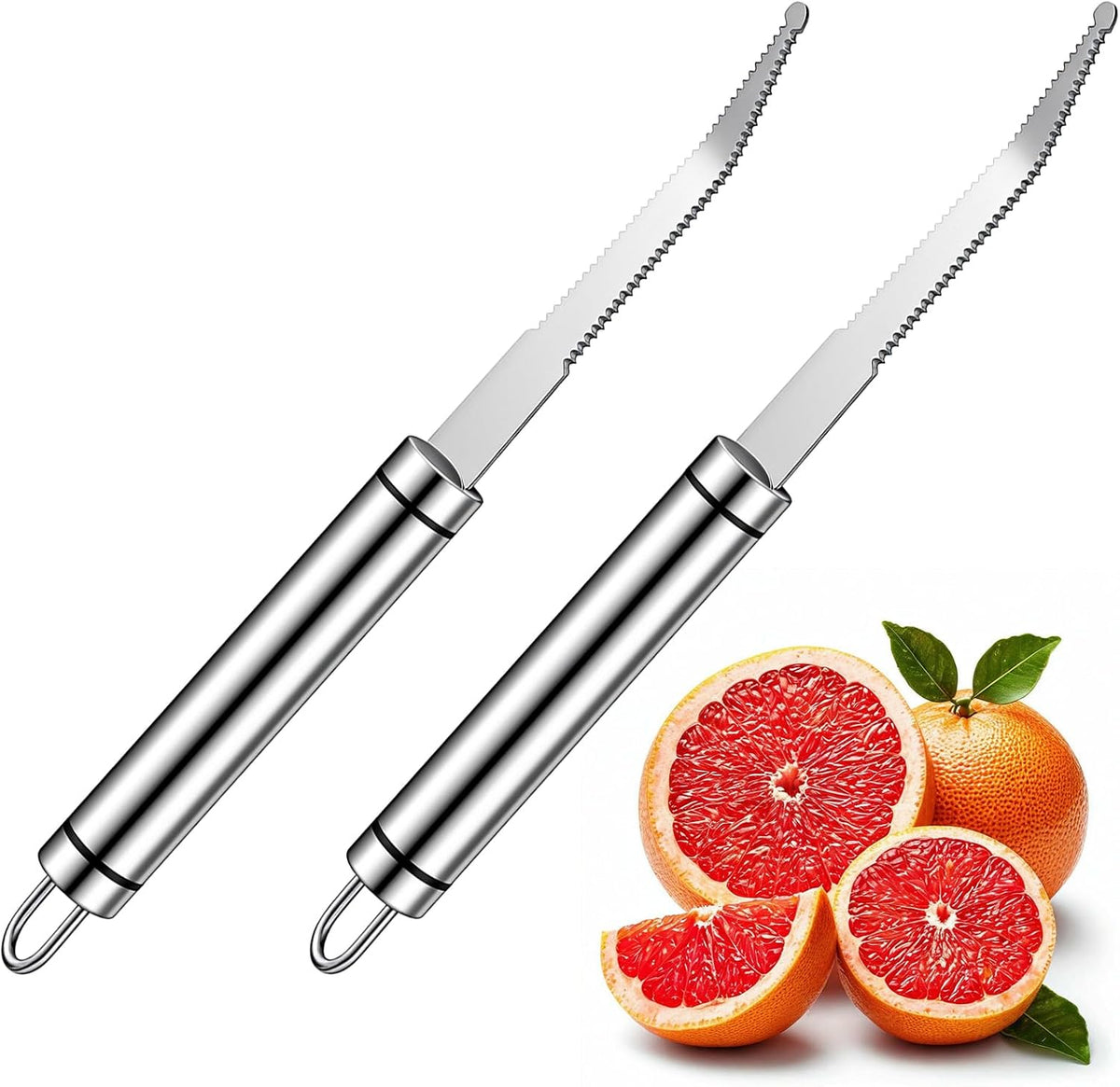 2PCS Grapefruit Knife Stainless Steel Curved Serrated Blade, Versatile Fruit Cutter, Kitchen Tool for Grapefruits, Oranges, Lemons, Citrus, Kiwi, Citrus Fruit