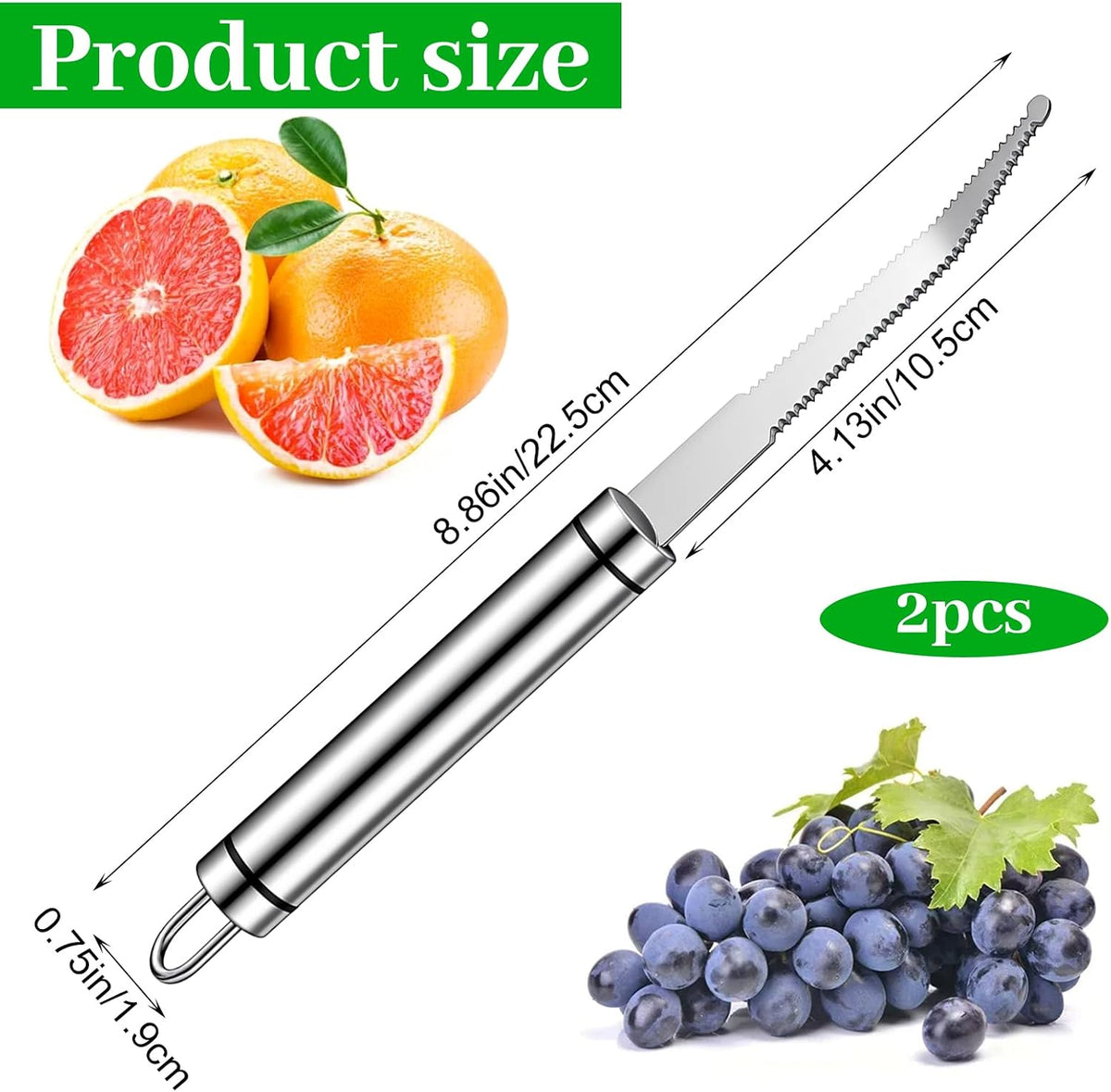 2PCS Grapefruit Knife Stainless Steel Curved Serrated Blade, Versatile Fruit Cutter, Kitchen Tool for Grapefruits, Oranges, Lemons, Citrus, Kiwi, Citrus Fruit