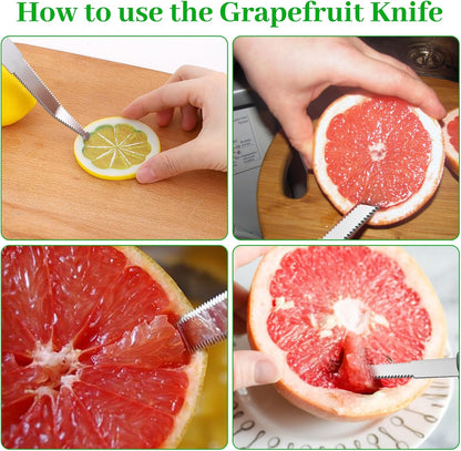 2PCS Grapefruit Knife Stainless Steel Curved Serrated Blade, Versatile Fruit Cutter, Kitchen Tool for Grapefruits, Oranges, Lemons, Citrus, Kiwi, Citrus Fruit