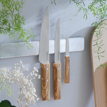 Parallele Trio Set of 3 Kitchen Knives - Chef, Carving, Paring Knife Trio Box Set, High Carbon Stainless Steel Blades, Sustainably Sourced Wood Handles, Made in France (Olivewood)