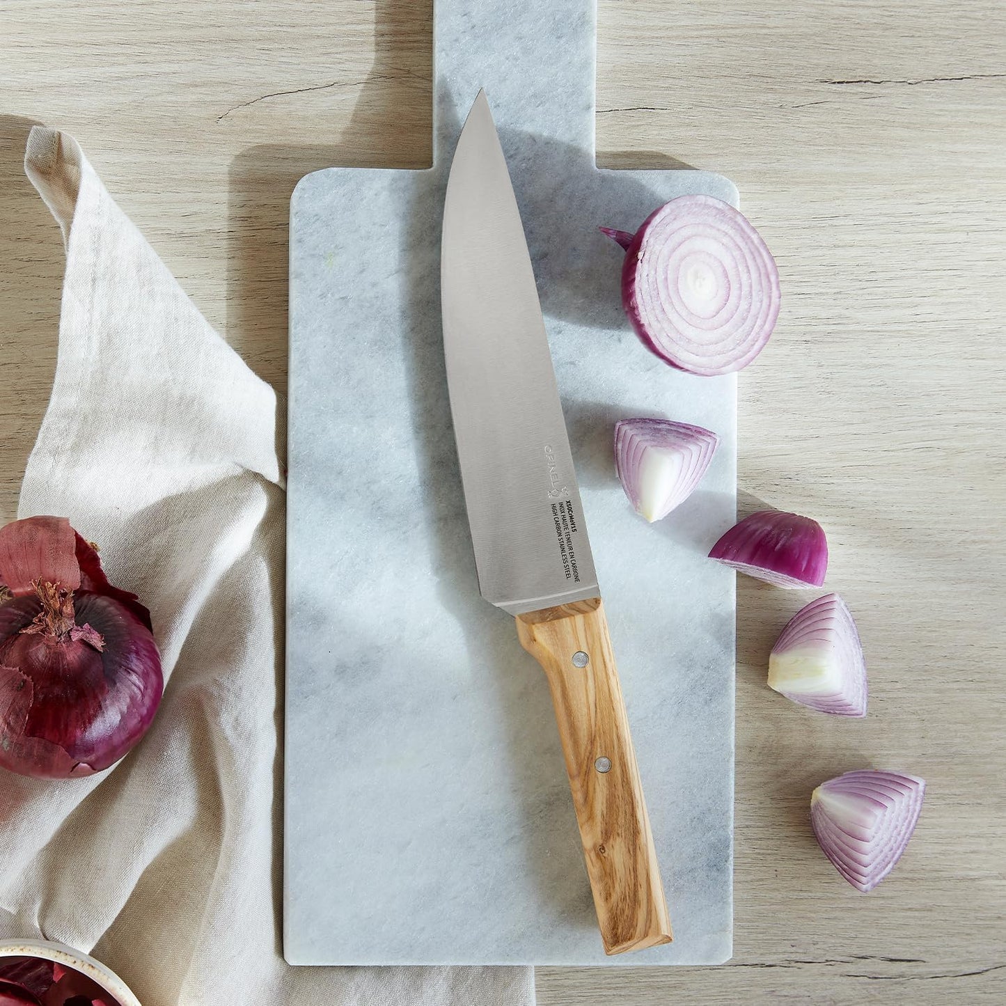 Parallele Trio Set of 3 Kitchen Knives - Chef, Carving, Paring Knife Trio Box Set, High Carbon Stainless Steel Blades, Sustainably Sourced Wood Handles, Made in France (Olivewood)