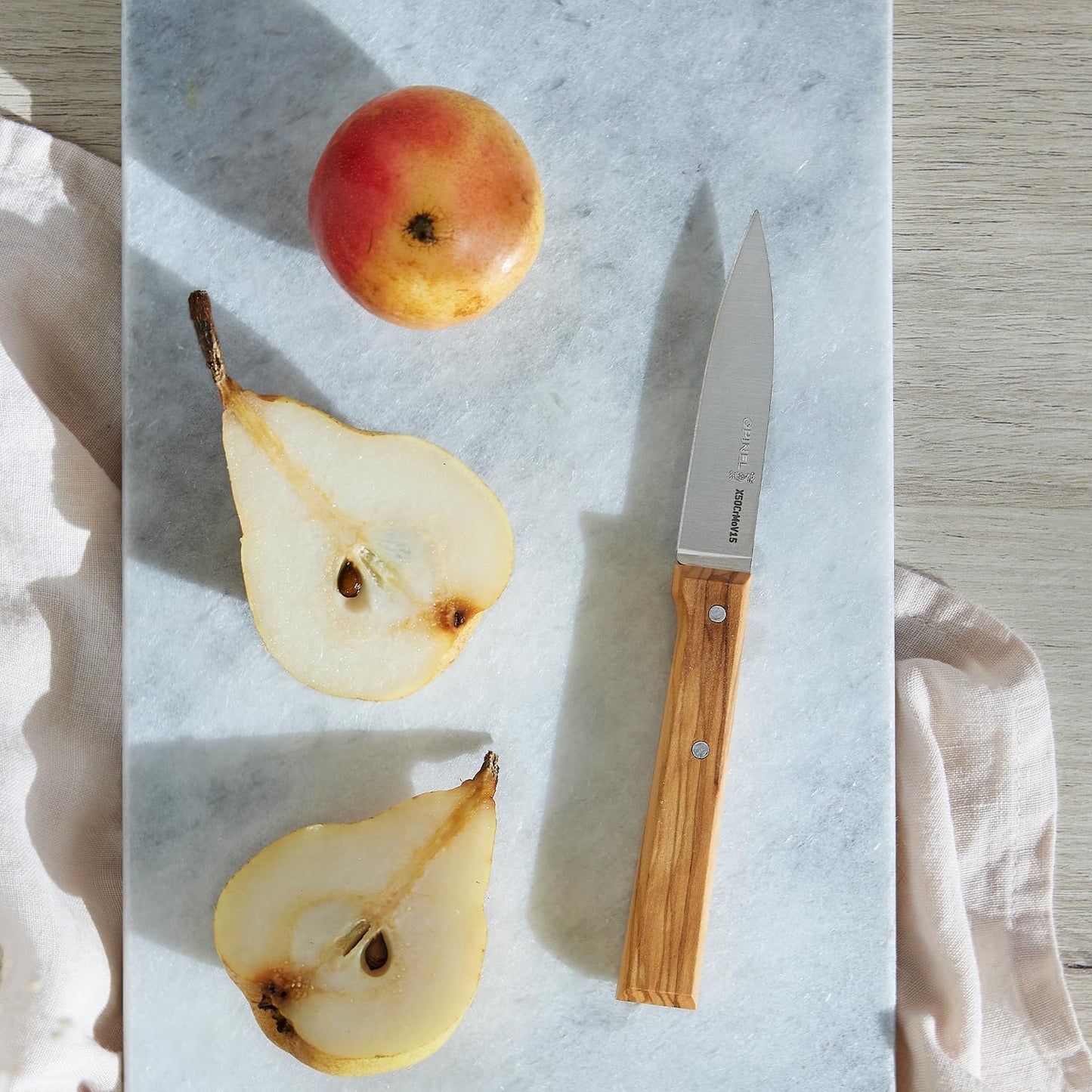Parallele Trio Set of 3 Kitchen Knives - Chef, Carving, Paring Knife Trio Box Set, High Carbon Stainless Steel Blades, Sustainably Sourced Wood Handles, Made in France (Olivewood)