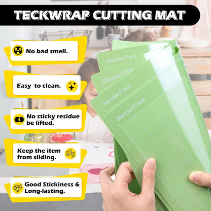 4 Pack 12"x12" Green Adhesive Cutting Mats, with Precision Vinyl Pin Pen & 6 Inch Squeegee - Ideal for HTV, Vinyl, Quilting & Crafting, Compatible with Popular Cutting Machines