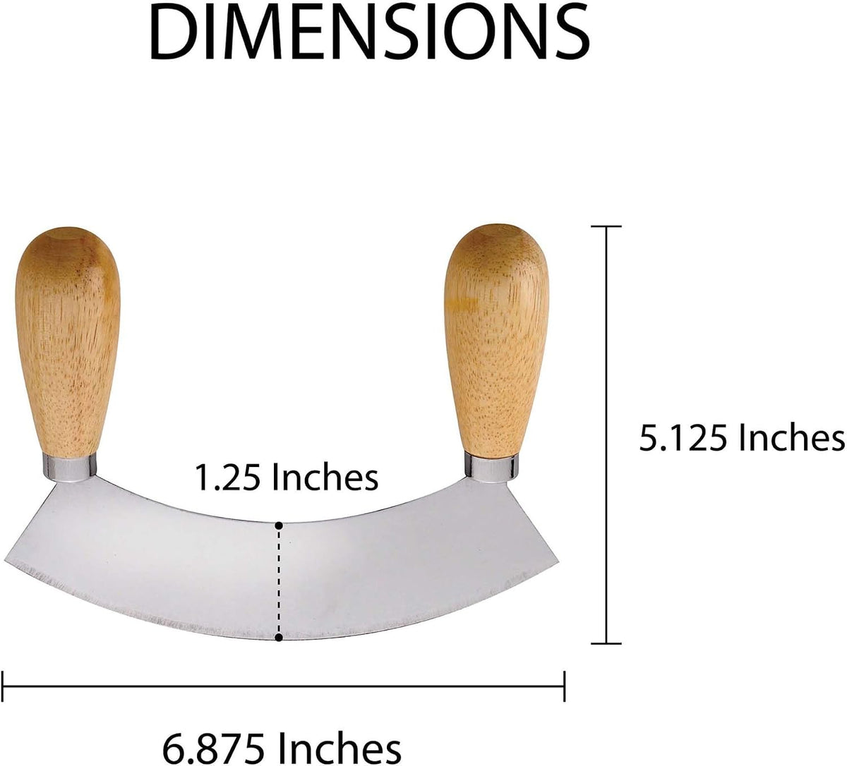 Kitchen Mezzaluna Rocking Chopper And Mincing Knife With Double Handles, Stainless Steel, Rubberwood, For Herbs Vegetables Nuts And More