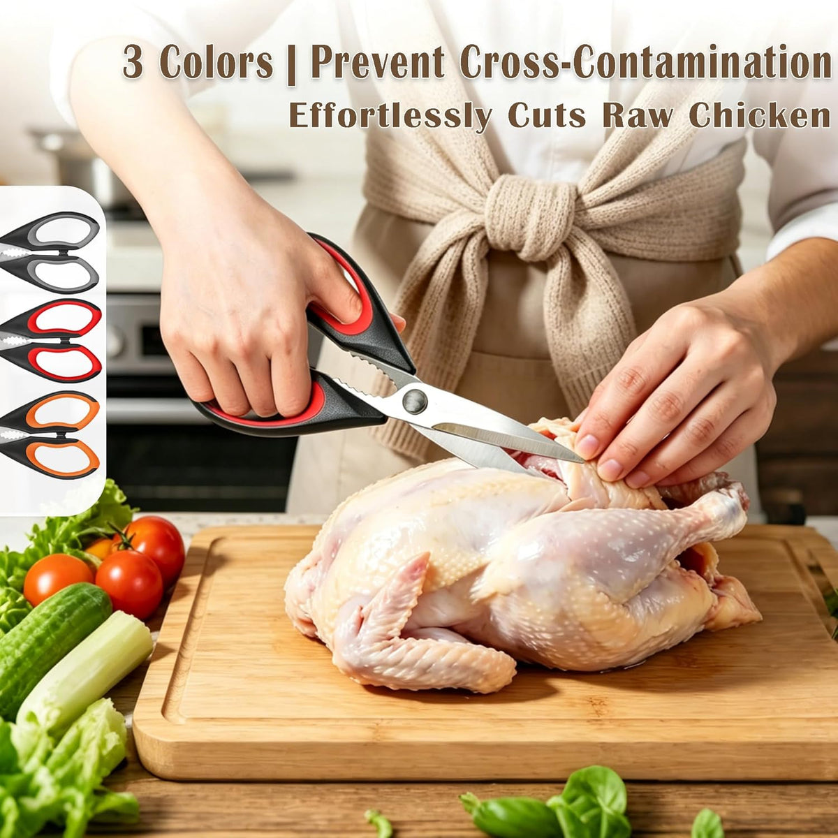 3 Pack Kitchen Scissors - Food Grade Kitchen Shears | All Purpose Stainless Steel Heavy Duty for Poultry Food Dishwasher Safe with Protective Sheath Comfort-Grip