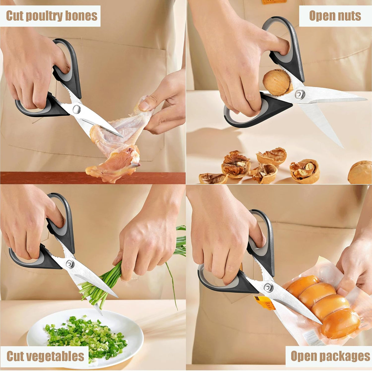 3 Pack Kitchen Scissors - Food Grade Kitchen Shears | All Purpose Stainless Steel Heavy Duty for Poultry Food Dishwasher Safe with Protective Sheath Comfort-Grip