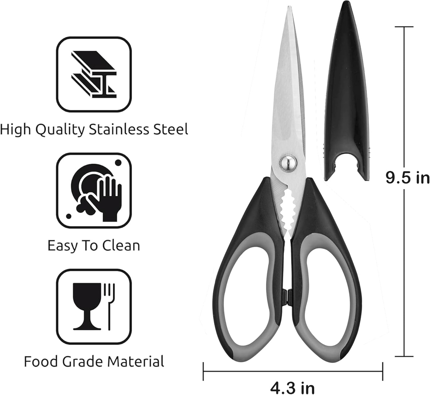 3 Pack Kitchen Scissors - Food Grade Kitchen Shears | All Purpose Stainless Steel Heavy Duty for Poultry Food Dishwasher Safe with Protective Sheath Comfort-Grip