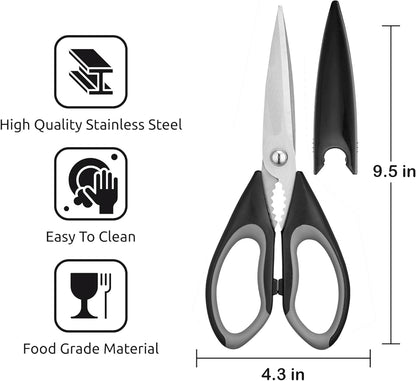 3 Pack Kitchen Scissors - Food Grade Kitchen Shears | All Purpose Stainless Steel Heavy Duty for Poultry Food Dishwasher Safe with Protective Sheath Comfort-Grip