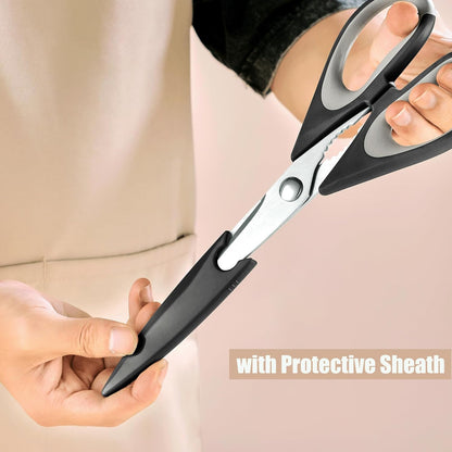 3 Pack Kitchen Scissors - Food Grade Kitchen Shears | All Purpose Stainless Steel Heavy Duty for Poultry Food Dishwasher Safe with Protective Sheath Comfort-Grip