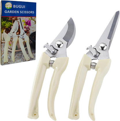 Garden Shears Set of 2, Includes 1 Bypass Pruning Shears and 1 Straight Blade Garden Scissors, Sharp, Lightweight