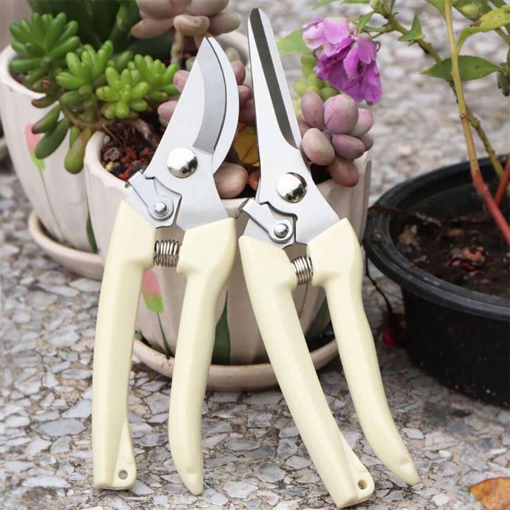 Garden Shears Set of 2, Includes 1 Bypass Pruning Shears and 1 Straight Blade Garden Scissors, Sharp, Lightweight