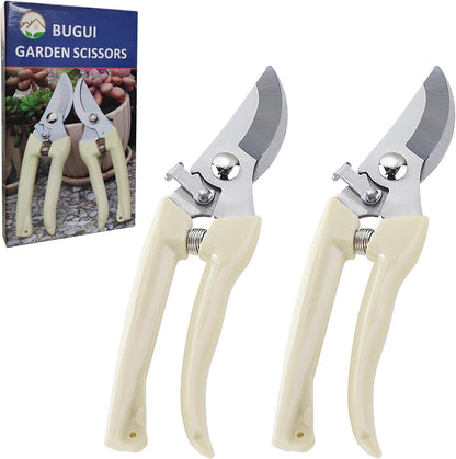 Garden Shears Set of 2, Includes 1 Bypass Pruning Shears and 1 Straight Blade Garden Scissors, Sharp, Lightweight