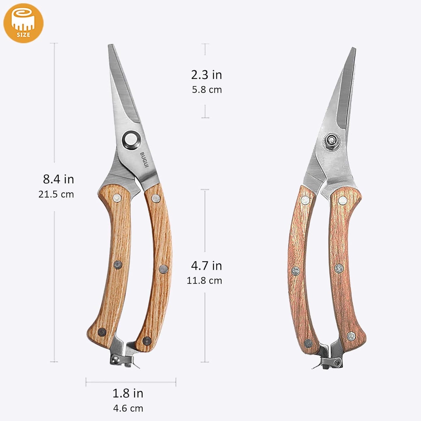 Garden Shears Set of 2, Includes 1 Bypass Pruning Shears and 1 Straight Blade Garden Scissors, Sharp, Lightweight