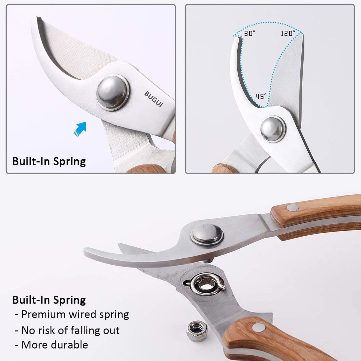 Garden Shears Set of 2, Includes 1 Bypass Pruning Shears and 1 Straight Blade Garden Scissors, Sharp, Lightweight