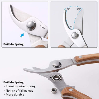 Garden Shears Set of 2, Includes 1 Bypass Pruning Shears and 1 Straight Blade Garden Scissors, Sharp, Lightweight