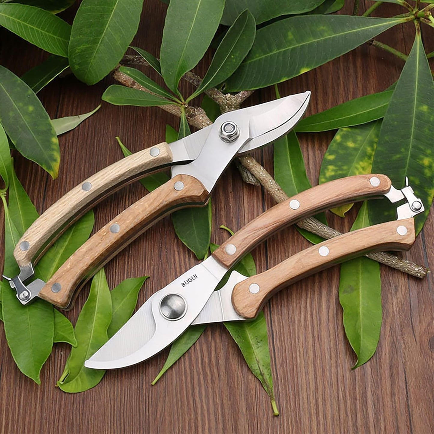 Garden Shears Set of 2, Includes 1 Bypass Pruning Shears and 1 Straight Blade Garden Scissors, Sharp, Lightweight