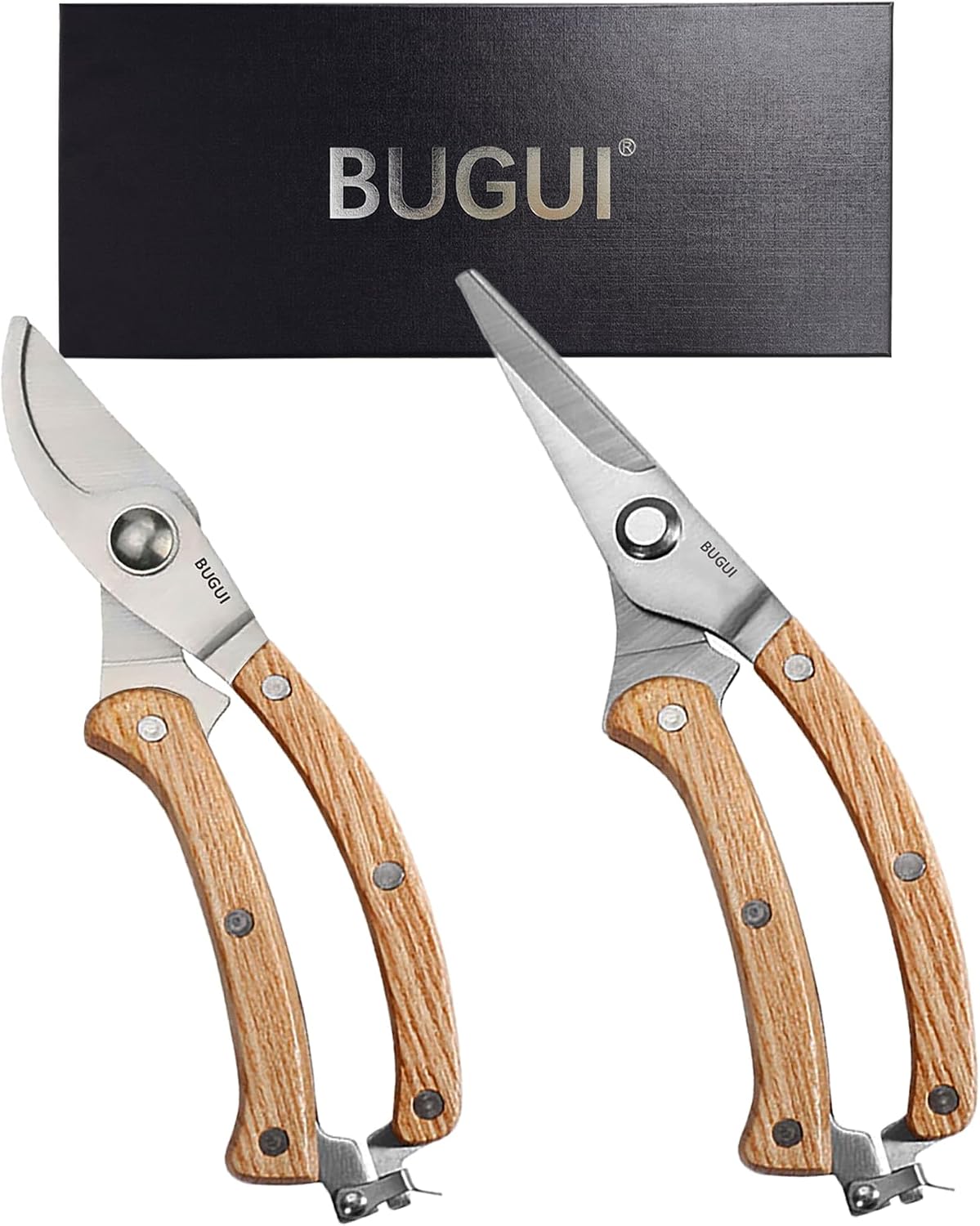 Garden Shears Set of 2, Includes 1 Bypass Pruning Shears and 1 Straight Blade Garden Scissors, Sharp, Lightweight
