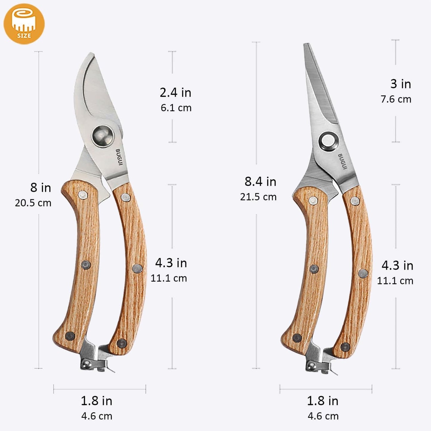 Garden Shears Set of 2, Includes 1 Bypass Pruning Shears and 1 Straight Blade Garden Scissors, Sharp, Lightweight