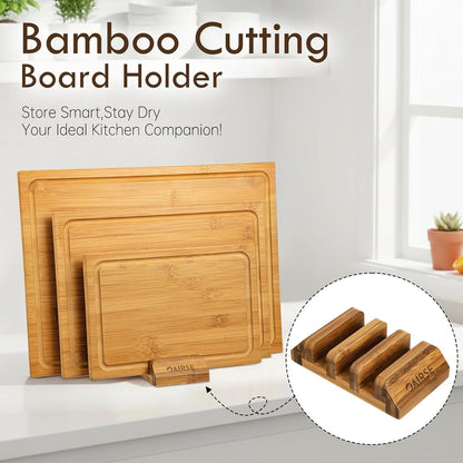 3 Packs Bamboo Cutting Board for Kitchen with Juice Grooves & Storage Stand | Carbonized Cutting Boards with Pre-Oiled Kitchen Cutting Boards Set Bamboo Chopping Board for Meat, Vegetables, Fruits