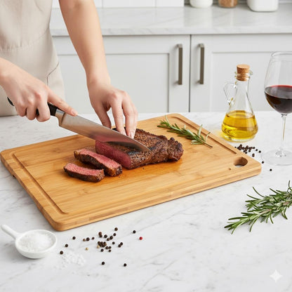 3 Packs Bamboo Cutting Board for Kitchen with Juice Grooves & Storage Stand | Carbonized Cutting Boards with Pre-Oiled Kitchen Cutting Boards Set Bamboo Chopping Board for Meat, Vegetables, Fruits