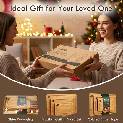 3 Packs Bamboo Cutting Board for Kitchen with Juice Grooves & Storage Stand | Carbonized Cutting Boards with Pre-Oiled Kitchen Cutting Boards Set Bamboo Chopping Board for Meat, Vegetables, Fruits