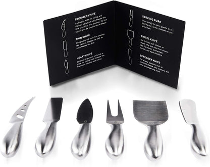 Lunar 6-Piece Cheese Knife Set - Premium Stainless Steel Cheese Knives Collection - Charcuterie Board Accessories Gift Ready w/ 15 Festive Recipes
