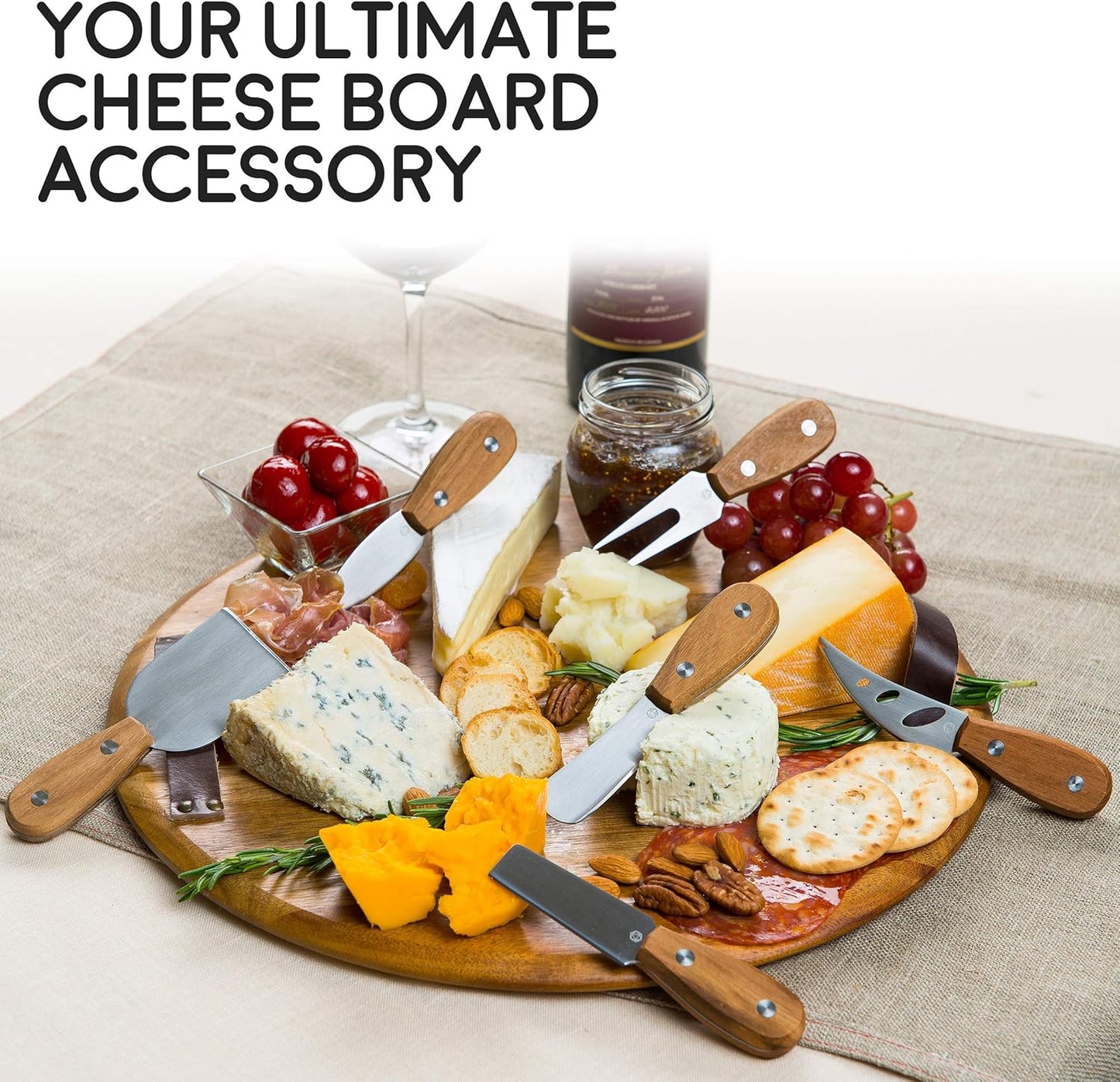 Lunar 6-Piece Cheese Knife Set - Premium Stainless Steel Cheese Knives Collection - Charcuterie Board Accessories Gift Ready w/ 15 Festive Recipes