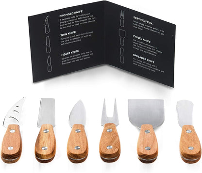 Lunar 6-Piece Cheese Knife Set - Premium Stainless Steel Cheese Knives Collection - Charcuterie Board Accessories Gift Ready w/ 15 Festive Recipes