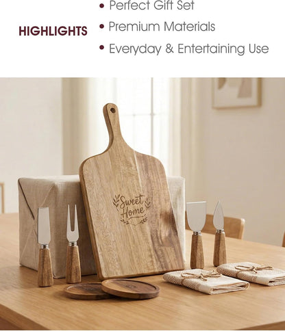Charcuterie & Cheese Board Set, 9-Piece, 15.7", Acacia Wood