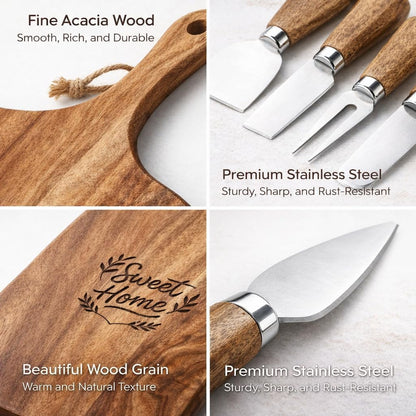 Charcuterie & Cheese Board Set, 9-Piece, 15.7", Acacia Wood
