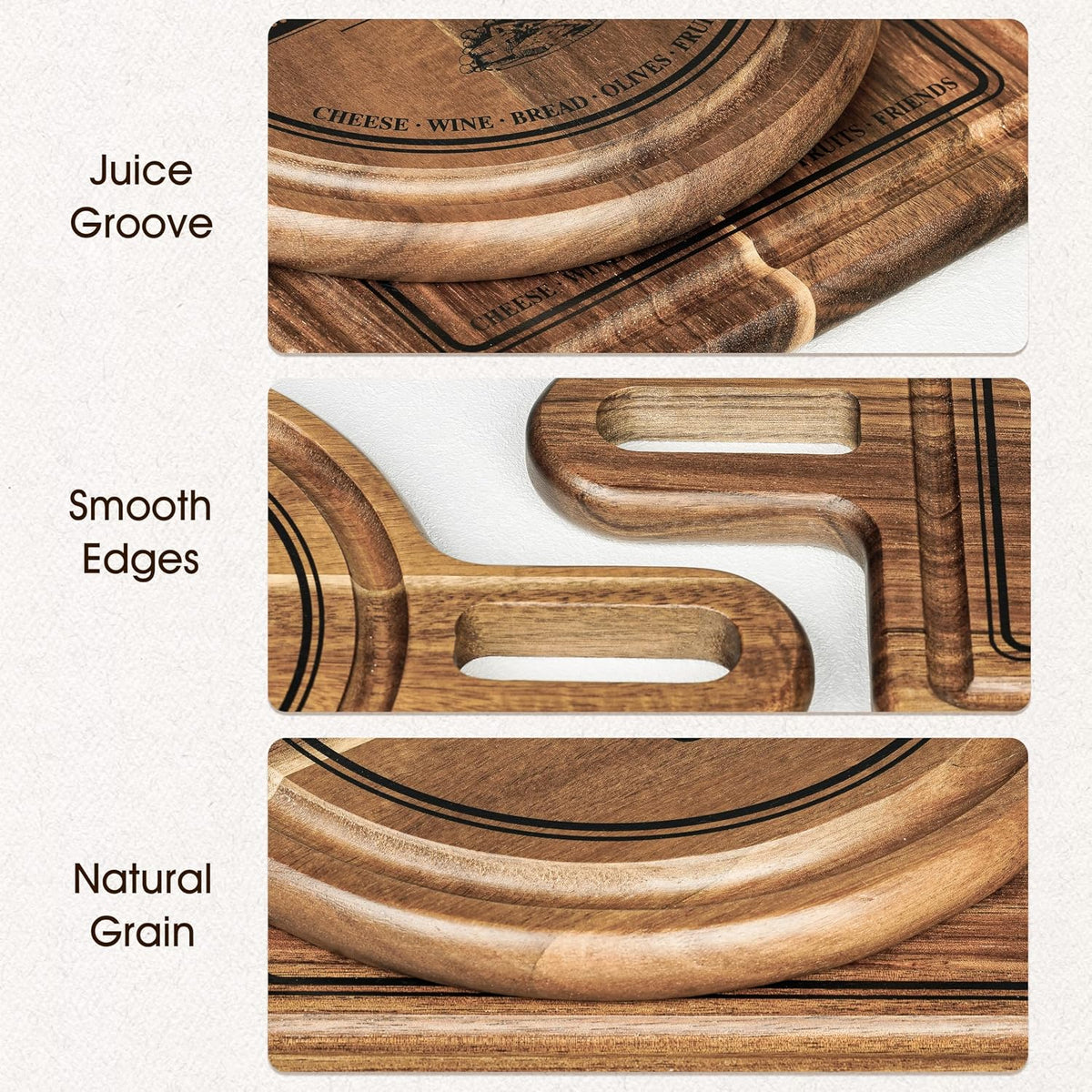 Charcuterie & Cheese Board Set, 9-Piece, 15.7", Acacia Wood