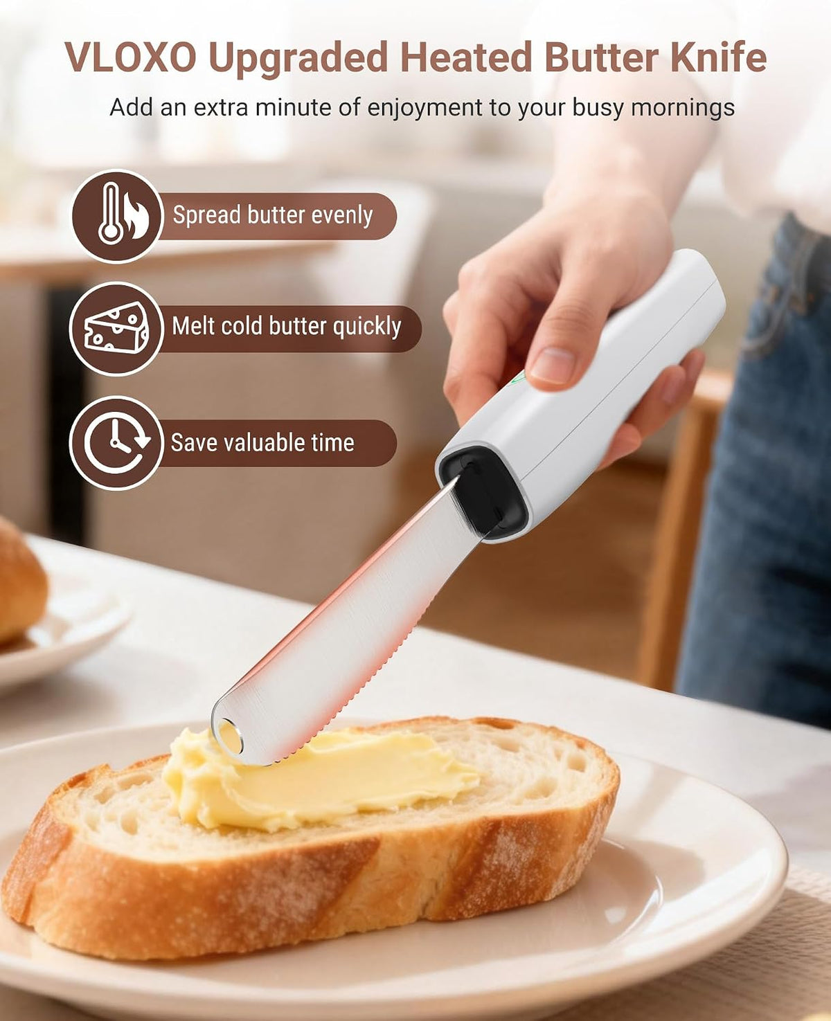 Heated Butter Knife, Electric Cold Butter Spreader with 2 Heat Mode | Fast Warming Without Tearing Toast, Cordless Rechargeable Butter Knife for Hard Butter Cheese Honey Jam and Peanut Butter