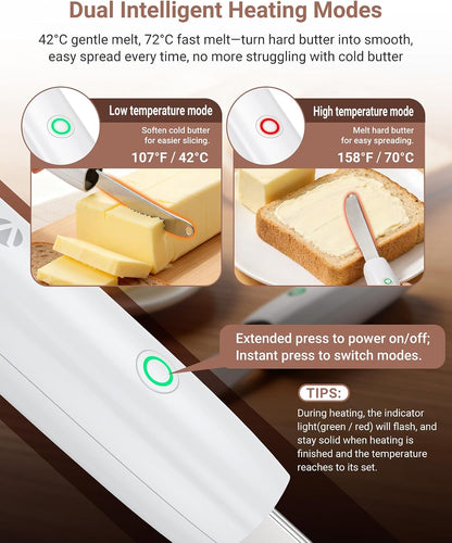 Heated Butter Knife, Electric Cold Butter Spreader with 2 Heat Mode | Fast Warming Without Tearing Toast, Cordless Rechargeable Butter Knife for Hard Butter Cheese Honey Jam and Peanut Butter