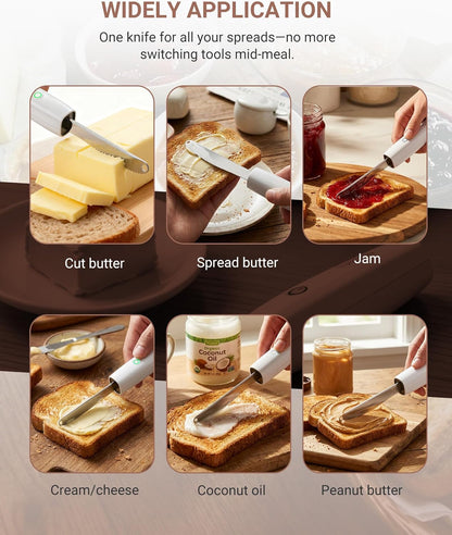 Heated Butter Knife, Electric Cold Butter Spreader with 2 Heat Mode | Fast Warming Without Tearing Toast, Cordless Rechargeable Butter Knife for Hard Butter Cheese Honey Jam and Peanut Butter