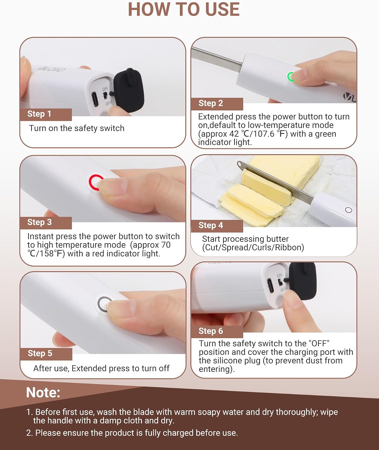 Heated Butter Knife, Electric Cold Butter Spreader with 2 Heat Mode | Fast Warming Without Tearing Toast, Cordless Rechargeable Butter Knife for Hard Butter Cheese Honey Jam and Peanut Butter