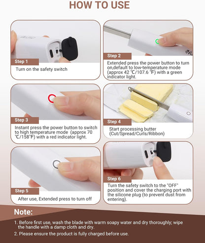 Heated Butter Knife, Electric Cold Butter Spreader with 2 Heat Mode | Fast Warming Without Tearing Toast, Cordless Rechargeable Butter Knife for Hard Butter Cheese Honey Jam and Peanut Butter