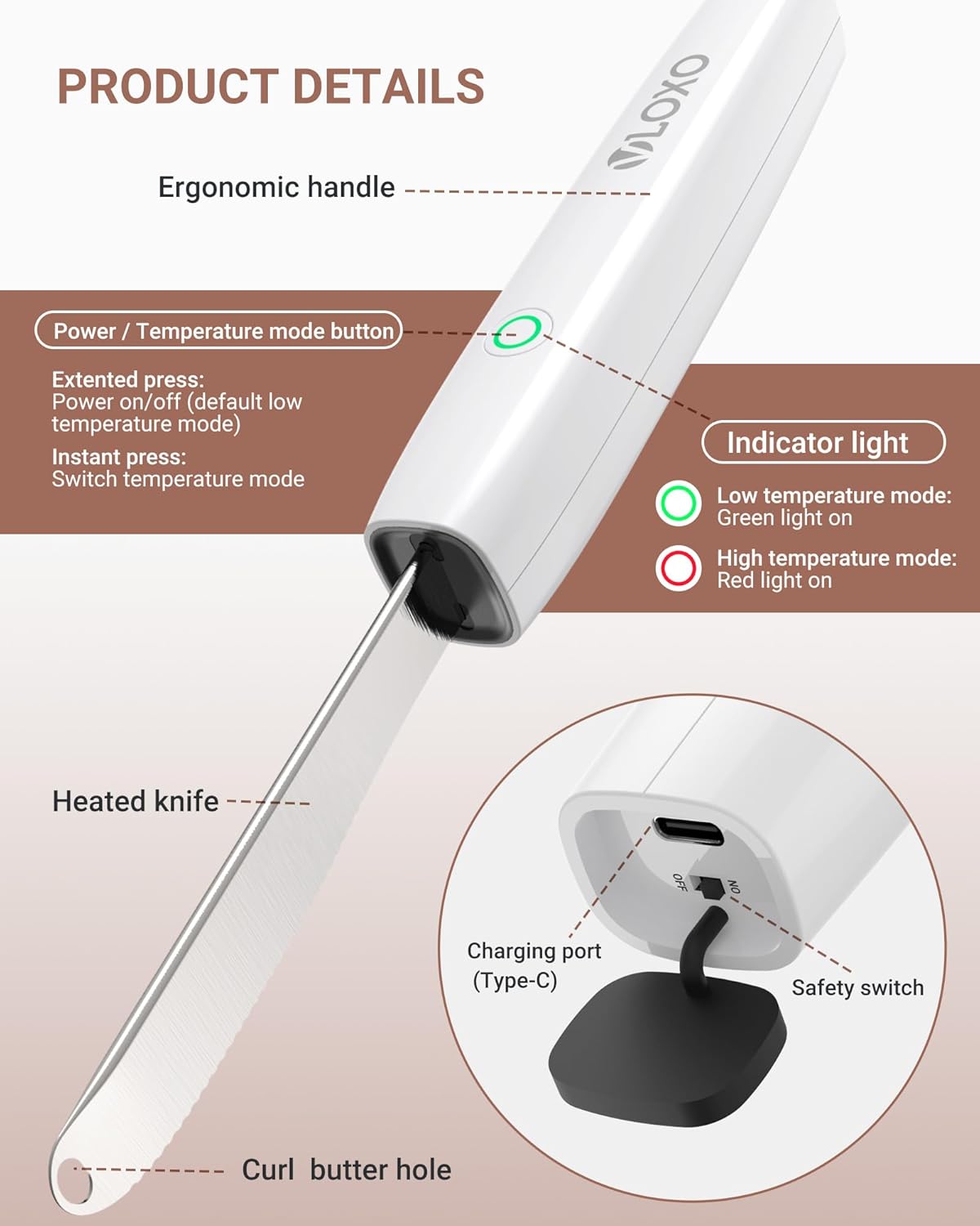 Heated Butter Knife, Electric Cold Butter Spreader with 2 Heat Mode | Fast Warming Without Tearing Toast, Cordless Rechargeable Butter Knife for Hard Butter Cheese Honey Jam and Peanut Butter