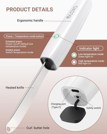 Heated Butter Knife, Electric Cold Butter Spreader with 2 Heat Mode | Fast Warming Without Tearing Toast, Cordless Rechargeable Butter Knife for Hard Butter Cheese Honey Jam and Peanut Butter